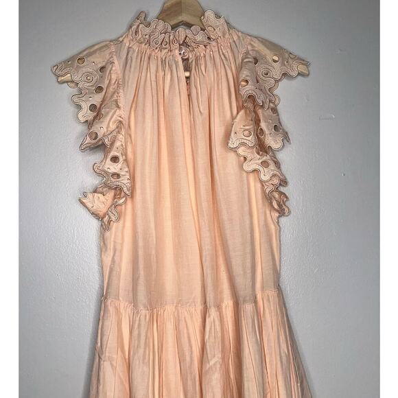 Magali Pascal Corinne Silk Blend Midi Dress Peach/Orange Ruffle Sleeve Small - Picture 8 of 9
